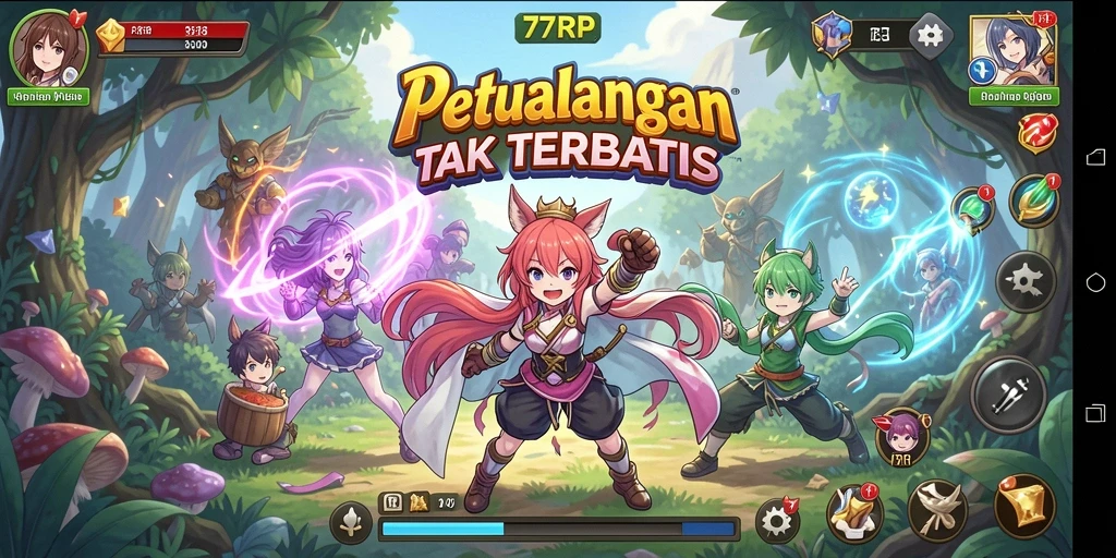 Screenshot dari gameplay menarik 77RP dengan karakter anime.