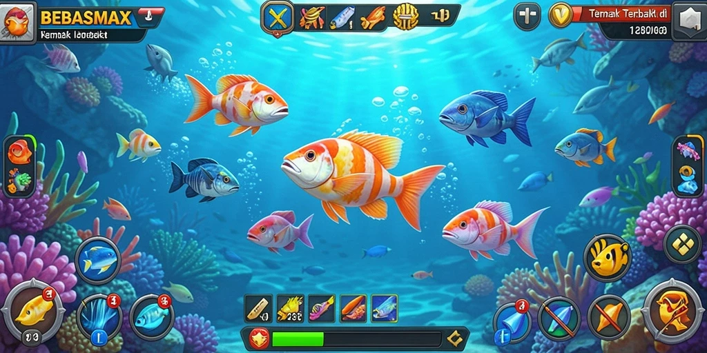 Gameplay seru BEBASMAX saat memburu berbagai jenis ikan.