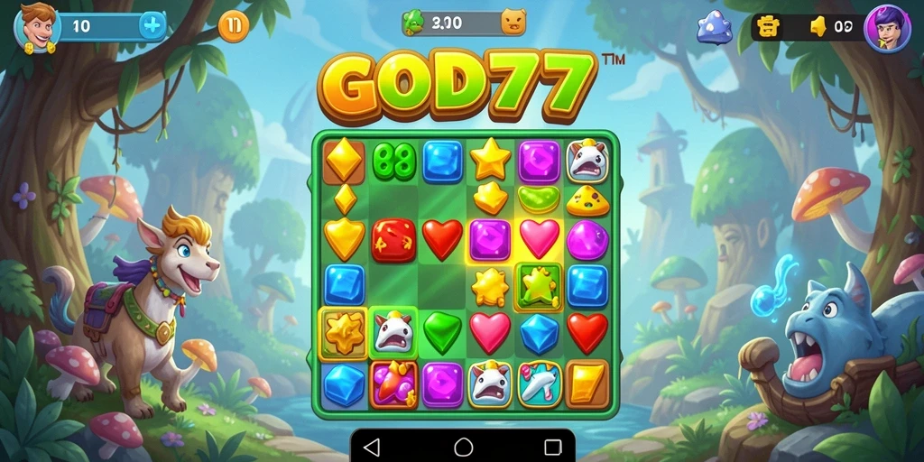 Screenshot dari gameplay <strong>GOD77</strong> dengan kombinasi warna-warni yang seru.