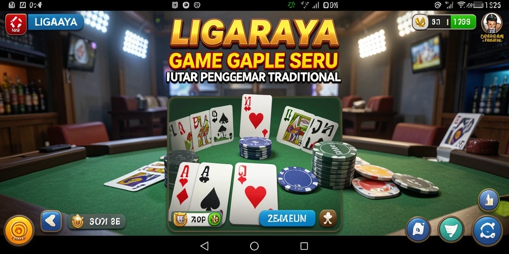 Screenshot gameplay LIGARAYA yang seru dengan tampilan kartu Gaple.