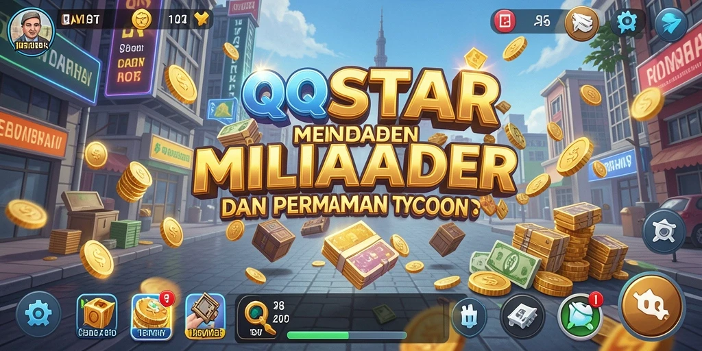 Screenshot gameplay QQSTAR yang menunjukkan manajemen bisnis yang mengasyikkan.