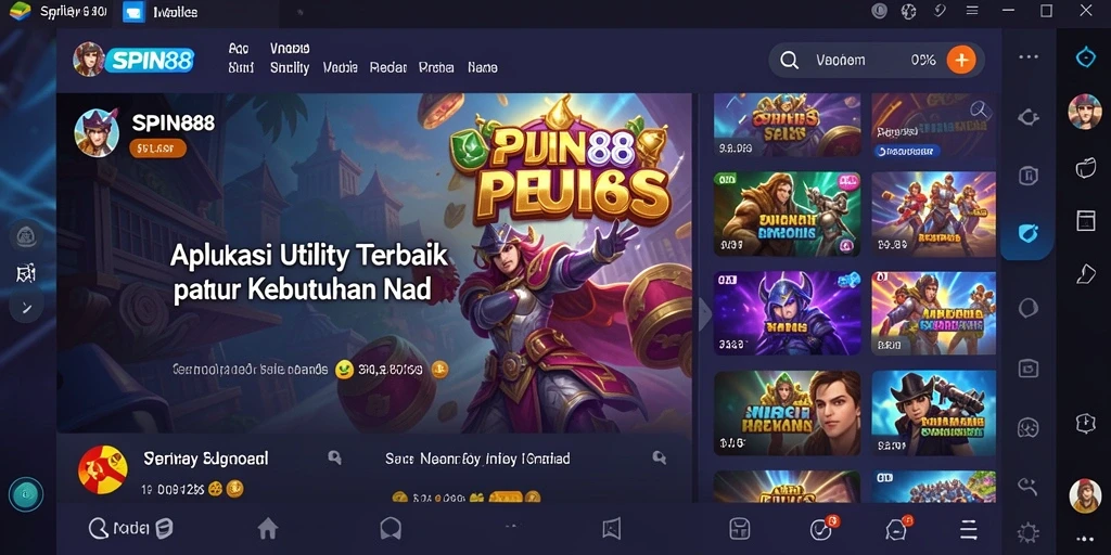 Tampilan utama SPIN88 dengan fitur utility yang intuitif.