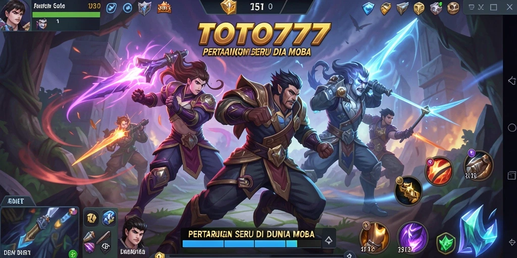 Screenshot TOTO777 menunjukkan aksi pertarungan mendebarkan dalam gameplay MOBA.